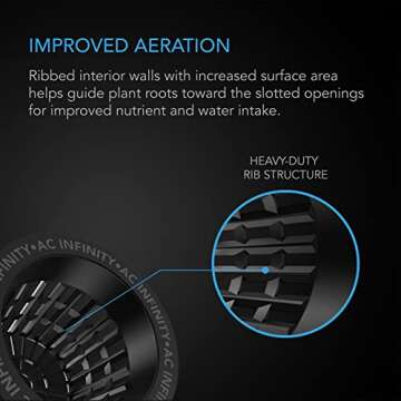 AC Infinity Net Cups 3-Inch, Heavy Duty Garden Slotted Net Pots with Wide Lip Rims, 25-Pack Black Bucket Basket for Indoor Outdoor Growing, Orchids, Aquaponics, Hydroponics