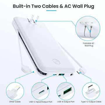 Portable Charger with Built-in Cables & AC Wall Plug,Ultra Slim 13800mAh USB-C Power Bank,4 Output 2...
