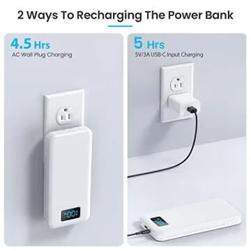 Portable Charger with Built-in Cables & AC Wall Plug,Ultra Slim 13800mAh USB-C Power Bank,4 Output 2 Input LCD Display External Battery Pack Phone Charger Compatible with iPhone Samsung Android-White