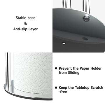 Paper Towel Holder Silver Kitchen Roll Holder, Premium Stainless Steel Paper Towel Holder for Kitchen Roll Organize, Countertop Roll Dispenser with Weighted Base