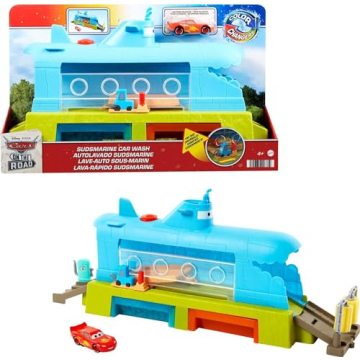 Mattel Disney and Pixar Cars Toys, Submarine Car Wash Playset with Color-Change Lightning McQueen To...