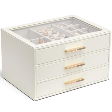 Vlando Cloud White Jewelry Box with Glass Lid and Drawers