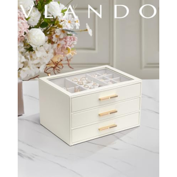 Vlando Cloud White Jewelry Box with Glass Lid and Drawers