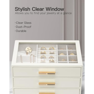 Vlando Cloud White Jewelry Box with Glass Lid and Drawers