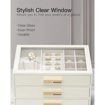 Vlando Cloud White Jewelry Box with Glass Lid and Drawers