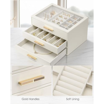Vlando Cloud White Jewelry Box with Glass Lid and Drawers