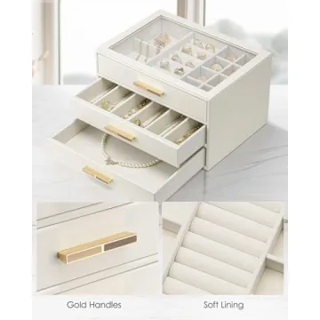 Vlando Cloud White Jewelry Box with Glass Lid and Drawers