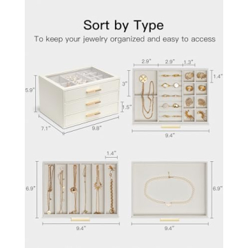 Vlando Cloud White Jewelry Box with Glass Lid and Drawers