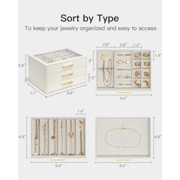 Vlando Cloud White Jewelry Box with Glass Lid and Drawers