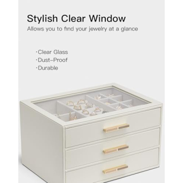 Vlando Cloud White Jewelry Box with Glass Lid and Drawers