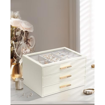 Vlando Cloud White Jewelry Box with Glass Lid and Drawers