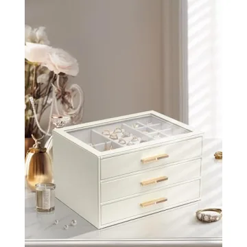 Vlando Cloud White Jewelry Box with Glass Lid and Drawers