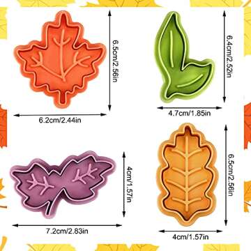 8 Pieces Fall Leaf Cookie Cutters Mold 2.5 Inch Autumn Leaves Plunger Cutters Maple Leaves Plastic C...