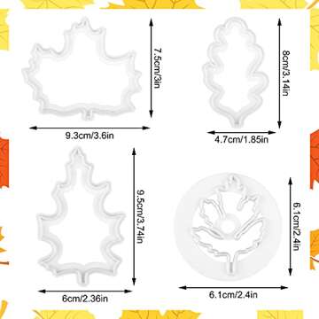 8 Pieces Fall Leaf Cookie Cutters Mold 2.5 Inch Autumn Leaves Plunger Cutters Maple Leaves Plastic Cookie Cutter Stampers for Thanksgiving Christmas Autumn Pastry Pie Biscuits Baking Decoration DIY