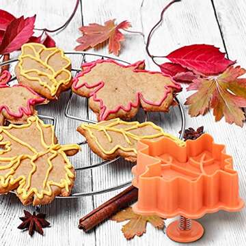 8 Pieces Fall Leaf Cookie Cutters Mold 2.5 Inch Autumn Leaves Plunger Cutters Maple Leaves Plastic Cookie Cutter Stampers for Thanksgiving Christmas Autumn Pastry Pie Biscuits Baking Decoration DIY