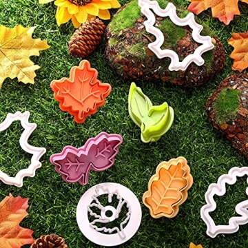 8 Pieces Fall Leaf Cookie Cutters Mold 2.5 Inch Autumn Leaves Plunger Cutters Maple Leaves Plastic Cookie Cutter Stampers for Thanksgiving Christmas Autumn Pastry Pie Biscuits Baking Decoration DIY