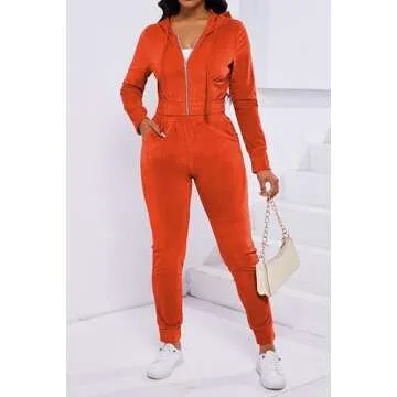 Stylish PINSV Velour Tracksuit for Women - Zip Up Hoodie