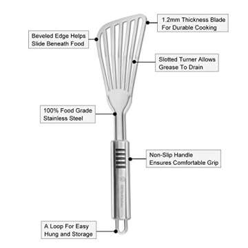 Premium Fish Spatula Set - Stainless Steel, Non-Slip Handle, Ergonomic Design for Grilling, Frying, ...