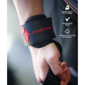 Ekkovision Weight Lifting Straps With Cuffed D Ring, Wrist Support for Men, Heavy Duty Thick Comfortable Lifting Straps, Secure Fit, Enhanced Grip, Straps for Weightlifting & Gym Training, Black