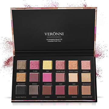 18 Colors Highly Pigmented Pressed Matte + Shimmer Eyeshadow Palette - Professional Metallic Colorfu...