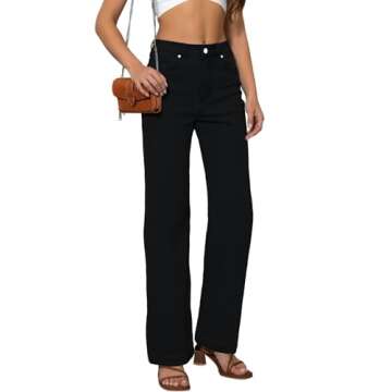 ETTELO Women's Jeans Mid Waisted Straight Leg Loose Stretchy Lightweight Tummy Control Fashion 2025 ...