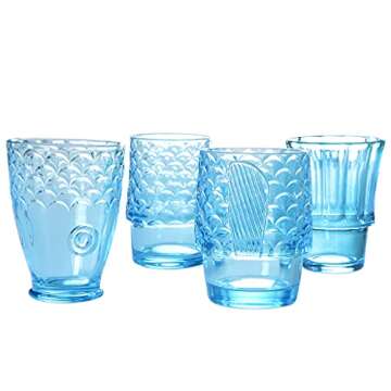 MDLUU Fish Design Tumbler Glasses, Stackable Drinking Glasses, Colored Glass Beverage Cups, Nautical...