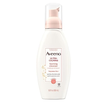 Aveeno Ultra-Calming Foaming Cleanser & Makeup Remover for Dry & Sensitive Skin, Fragrance-Free, 6 F...