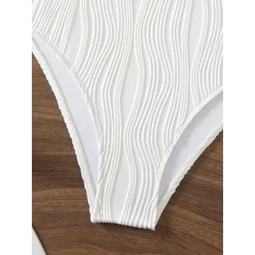 OYOANGLE Women's Textured One Piece Swimsuit Floral Appliques Spaghetti Strap Tummy Control Bathing Suits White X-Large