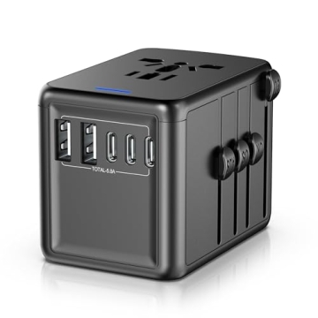 Universal Travel Adapter Offers 5.8A 3X 3.0A USB-C Ports, 2X 2.4A USB-A Ports and Multi AC Outlet, A...