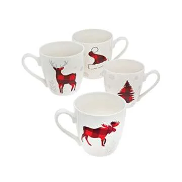 Godinger Holiday Decor Coffee Mugs Set - Cheerful Christmas Designs, 16 oz - Set of 4