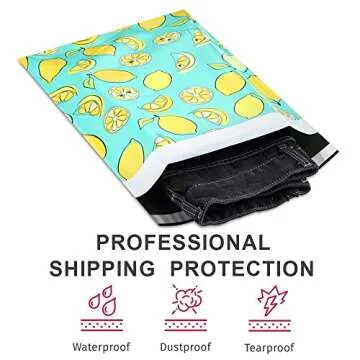 UCGOU Poly Mailers 12x15.5 Inch Lemon Designer 100 Pack Patterned #5 Shipping Bags Mailing Envelopes Self Seal Waterproof and Tear Proof Boutique Postal Small Business for Clothes