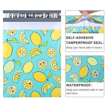 UCGOU Poly Mailers 12x15.5 Inch Lemon Designer 100 Pack Patterned #5 Shipping Bags Mailing Envelopes Self Seal Waterproof and Tear Proof Boutique Postal Small Business for Clothes