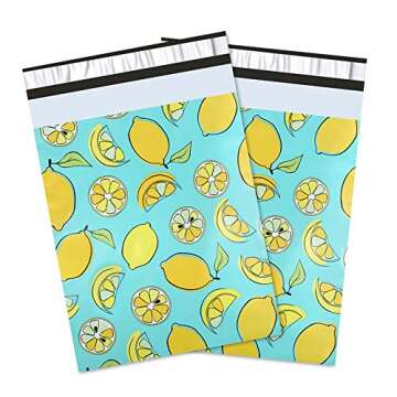 UCGOU Poly Mailers 12x15.5 Inch Lemon Designer 100 Pack Patterned #5 Shipping Bags Mailing Envelopes Self Seal Waterproof and Tear Proof Boutique Postal Small Business for Clothes