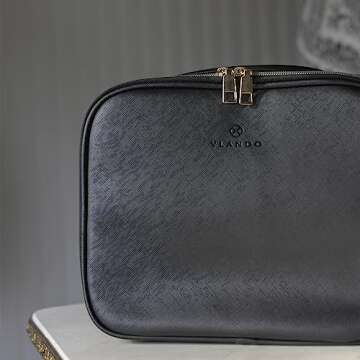 Vlando Toiletry Bag, Large Wash Bag, Travel Cosmetic Make-up Bag, Multi-compartment with Dividers for Cosmetics Makeup Brushes Toiletry Jewelry Accessories, Black