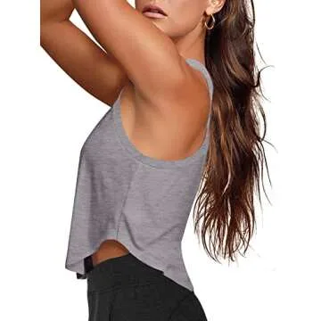 Womens Workout Crop Tops Flowy Yoga Athletic Shirts Casual Racer Back Tank Tops