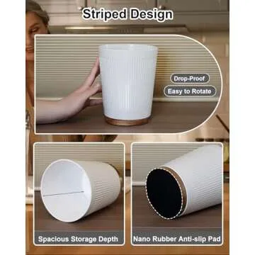 LYNG Utensil Holder For Kitchen Counter, 360° Rotating Melamine Kitchen Utensil Organizer, 7.6″ Large Cooking Utensil Holder With Non-Slip Acacia Wood Bottom, Farmhouse Kitchen Decor White