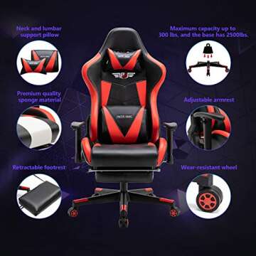 PatioMage Gaming Chair Ergonomic Office Chair Headrest Lumbar Support Comfortable High Back Adjustable Reclining Computer Chair with Footrest Desk Chair PU Leather Swivel Chair
