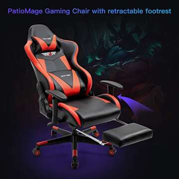 PatioMage Gaming Chair Ergonomic Office Chair Headrest Lumbar Support Comfortable High Back Adjustable Reclining Computer Chair with Footrest Desk Chair PU Leather Swivel Chair