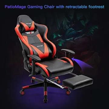 PatioMage Gaming Chair Ergonomic Office Chair Headrest Lumbar Support Comfortable High Back Adjustable Reclining Computer Chair with Footrest Desk Chair PU Leather Swivel Chair