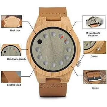 BOBO BIRD Men's Bamboo Wooden Watch with Leather Strap