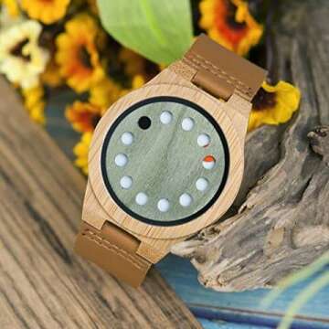 BOBO BIRD Men's Bamboo Wooden Watch with Leather Strap