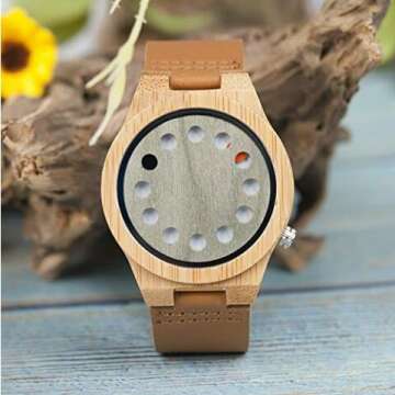 BOBO BIRD Men's Bamboo Wooden Watch with Leather Strap