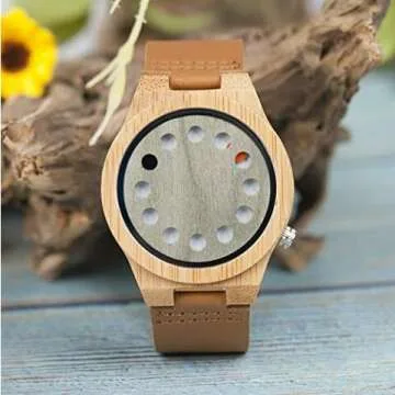 BOBO BIRD Men's Bamboo Wooden Watch with Leather Strap