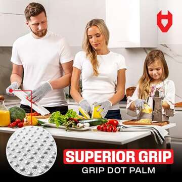 NoCry Cut Resistant Gloves Food Grade with Grip Dots for Superb Grip - Breathable & Lightweight Cutt...
