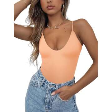 REORIA Women's Sexy V Neck Backless Bodysuit - Summer Essential