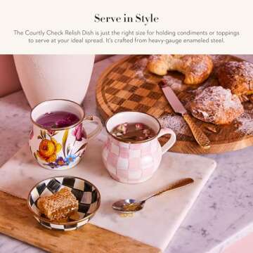 MACKENZIE-CHILDS Enamel Relish Dish, Small Serving Bowl for Entertaining, Black-and-White Courtly Ch...