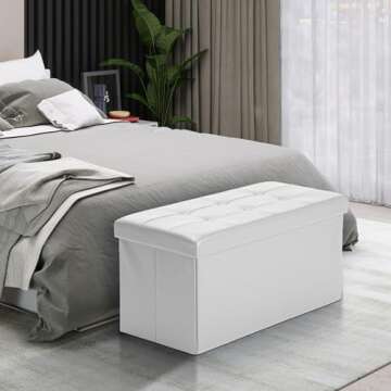 COSYLAND Ottoman Bench with Storage - Folding Leather Ottoman for Living Room