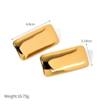 CETVLY Large Thick Rectangle Ear Stud Earrrings for Women,Oversized Chunky Geometric Minimalist Stai...