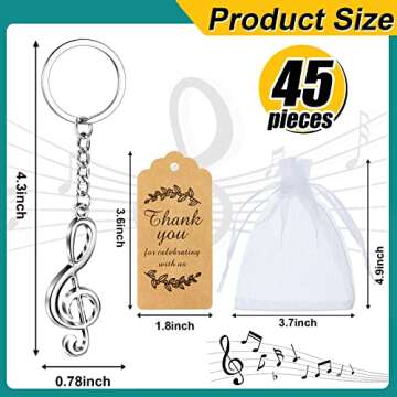45 Pcs Music Gift Set Includes 15 Metal Musical Note Keychains, G Clef Trinkets, 15 Kraft Paper Than...