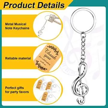 45 Pcs Music Gift Set Includes 15 Metal Musical Note Keychains, G Clef Trinkets, 15 Kraft Paper Thank You Tags 15 Sheer Organza Bags for Wedding, Christmas Party Favors and Decorations